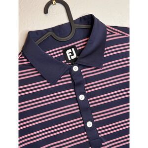 FootJoy FJ Men's XL Golf Polo Shirt Navy Blue Pink Striped Short Sleeve FJ